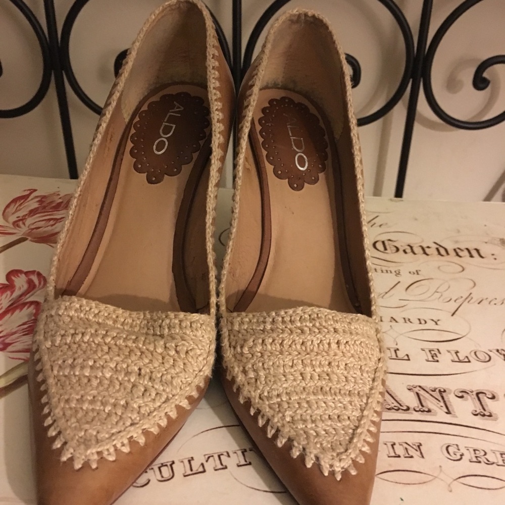 Aldo Leather Pumps with Crochet Details